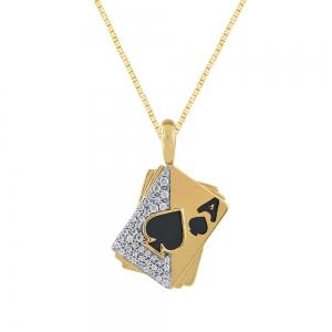 Novello Lab-grown Diamonds and Onyx Ace of Spades Pendant 0.25 Ct. T.w. in 10K Yellow Gold