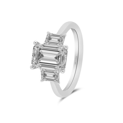 Novello Lab-grown Diamonds 3-stone Emerald-cut Bridal Ring 4 Ct. T.w. in 10K White Gold