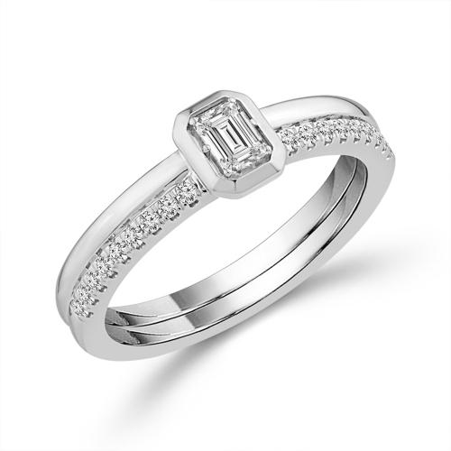 0.45 Ct. T.w. Lab-grown Diamond Round Channel Emerald Engagement Ring In 14kt White Gold