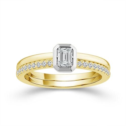 0.45 Ct. T.w. Lab-grown Diamond Round Channel Emerald Engagement Ring In 14kt Yellow Gold