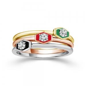 1/4 Ct. T.w. Lab-grown Diamond Round Enamel 3-row Wedding Band In 14Kt White Yellow Rose Gold