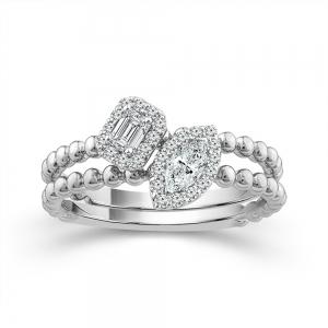 Bella by Ovani® Lab-grown Diamonds Marquise and Emerald Halo Engagement Ring 0.45 Ct. T.w. in 14K White Gold