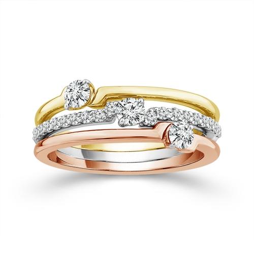 0.55 Ct. T.w. Lab-grown Diamond Round 3-row Wedding Band In 14Kt White Yellow Rose Gold