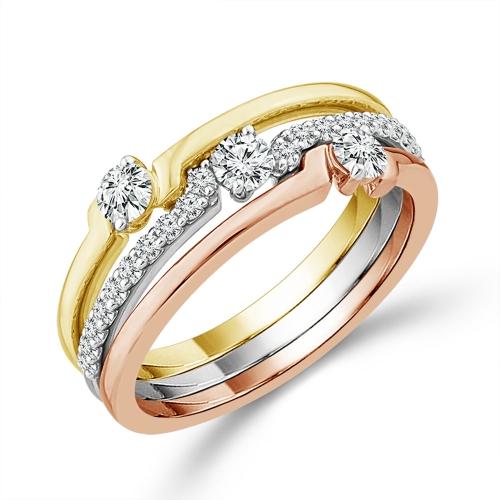 0.55 Ct. T.w. Lab-grown Diamond Round 3-row Wedding Band In 14Kt White Yellow Rose Gold