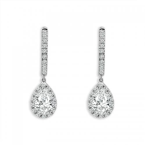 Novello Lab-grown Diamonds Pear Halo Dangling Earrings 1.50 Ct. T.w. in 14K White Gold