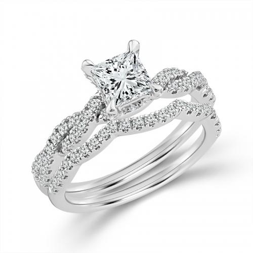 Novello Lab-grown Diamonds Princess-cut Infinity Bridal Set 1.25 Ct. T.w. in 14K White Gold