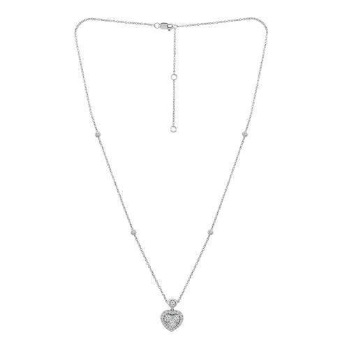 Novello Pave Halo Bezel Heart Necklace 0.80 Ct. T.w. in 14K White Gold