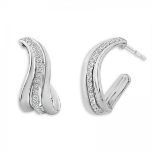 Novello Sculpted Pav Wave Hoops 0.20 Ct. T.w. in 14K White Gold
