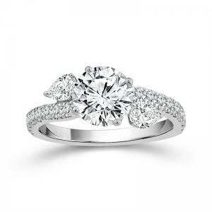 Novello Lab-grown Diamonds Pear and Round Bridal Ring - 2.28 Ct. T.w. in 14K White Gold (IGI-certified Diamonds)