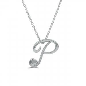 Love Spell Lab-grown Diamonds Letter P Initial Pendant 0.10 Ct. T.w. in Sterling Silver