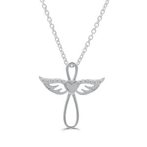 Love Spell Lab-grown Diamonds Angel Wing with Heart Cross Pendant 0.10 Ct. T.w. in Sterling Silver