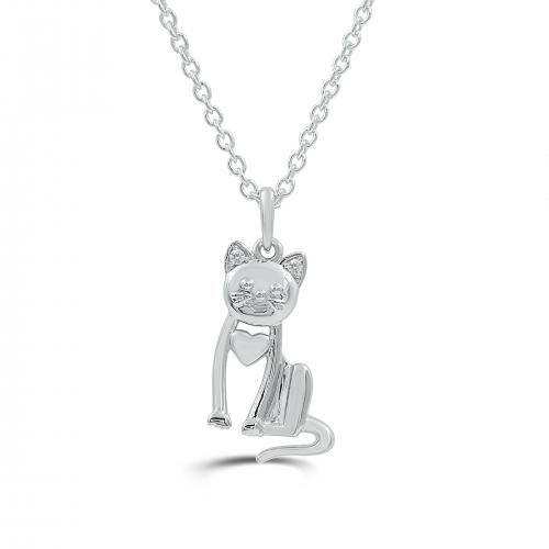 Love Spell Lab-grown Diamonds Cat Heart Pendant 0.02 Ct. T.w. in Sterling Silver
