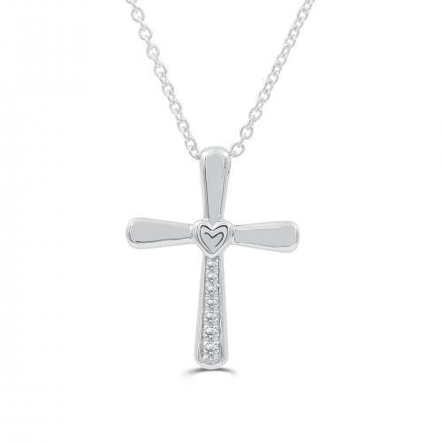 Love Spell Lab-grown Diamonds Heart Cross Pendant 0.10 Ct. T.w. in Sterling Silver