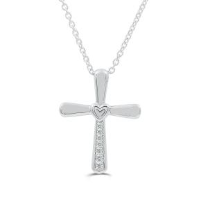 Love Spell Lab-grown Diamonds Heart Cross Pendant 0.10 Ct. T.w. in Sterling Silver