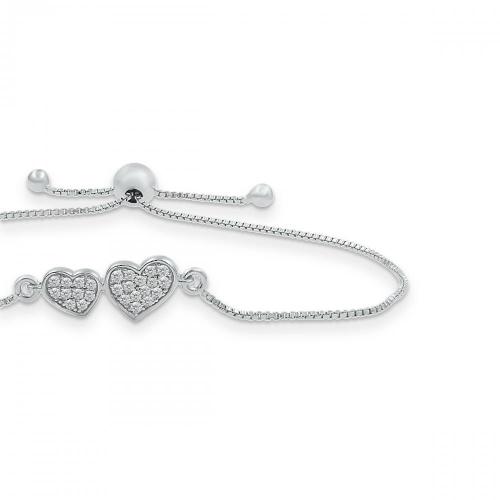 Love Spell Lab-grown Diamonds Double Heart Bolo Bracelet 0.25 Ct. T.w. in Sterling Silver
