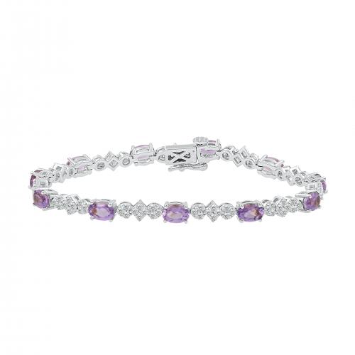 Love Spell Lab-grown Diamonds Amethyst Flower Bracelet 1.50 Ct. T.w. in Sterling Silver