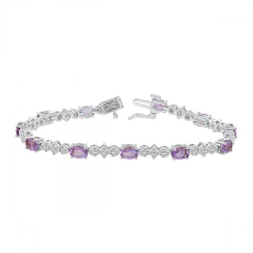 Love Spell Lab-grown Diamonds Amethyst Flower Bracelet 1.50 Ct. T.w. in Sterling Silver