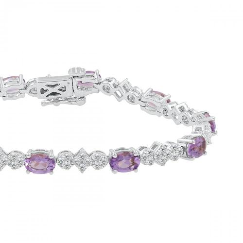 Love Spell Lab-grown Diamonds Amethyst Flower Bracelet 1.50 Ct. T.w. in Sterling Silver