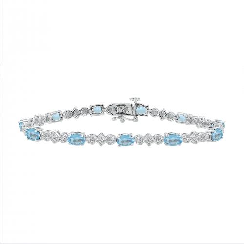 Love Spell Lab-grown Diamonds Blue Topaz Flower Bracelet 1.50 Ct. T.w. in Sterling Silver