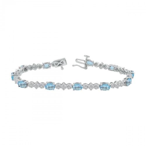 Love Spell Lab-grown Diamonds Blue Topaz Flower Bracelet 1.50 Ct. T.w. in Sterling Silver