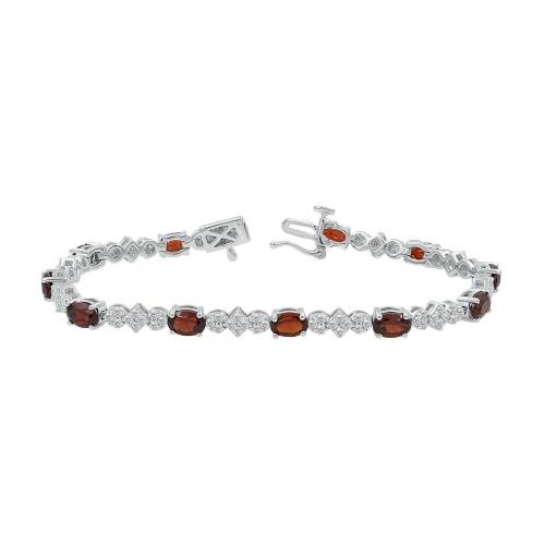 Love Spell Lab-grown Diamonds Garnet Flower Bracelet 1.50 Ct. T.w. in Sterling Silver