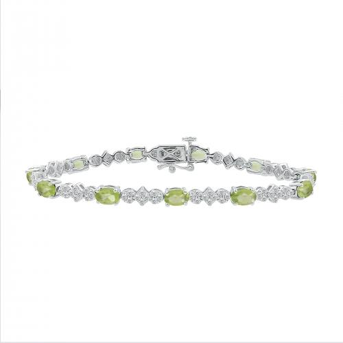 Love Spell Lab-grown Diamonds Peridot Flower Bracelet 1.50 Ct. T.w. in Sterling Silver