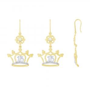 Sweet 15® Floral Crown Quinceanera Fish Hook Backing Drop Earrings - 0.25 Ct. T.w. in 14K Yellow White Gold