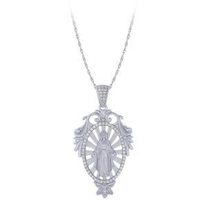 1/2 Ct. T.w. Diamond Lady Miraculous Medal Pendant In 14Kt Yellow Gold