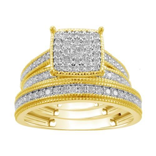 15 Ct. T.w. Diamond Trio Bridal Ring Set In 14Kt Yellow Gold