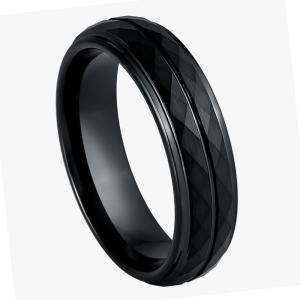 Black IP Diamond Faceted Finish with Center Groove - 6MM Band