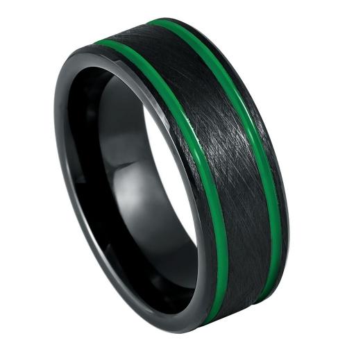 Black IP Plated Ice Finish with Two Green Lines - 8MM Band