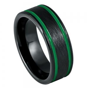 Black IP Plated Ice Finish with Two Green Lines - 8MM Band